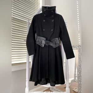 Mackage wool dress coat with leather corset belt. Size Small.